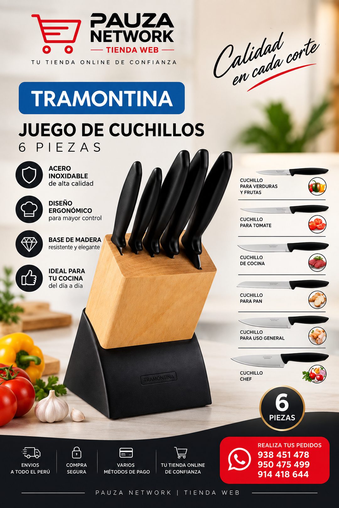 Juego de cuchillos TRAMONTINA 6 piezas